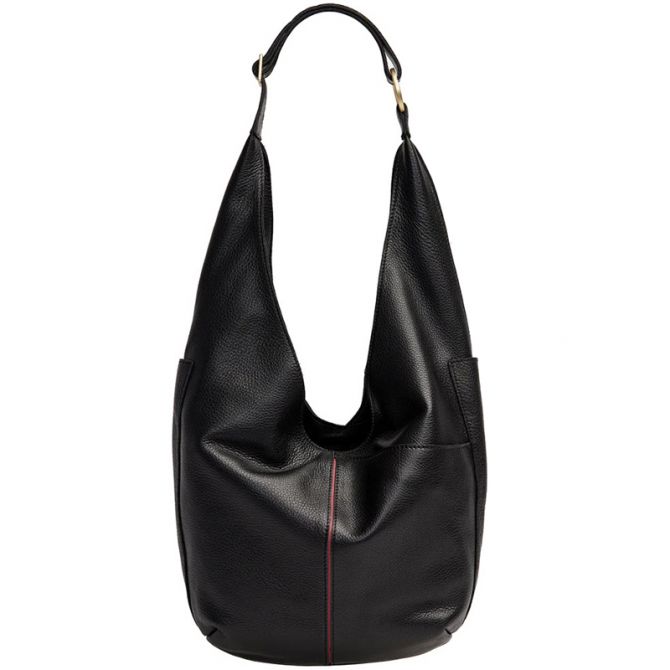 Hammitt Tom Zip Shoulder Bag, Black and Brushed Gold Red Zip