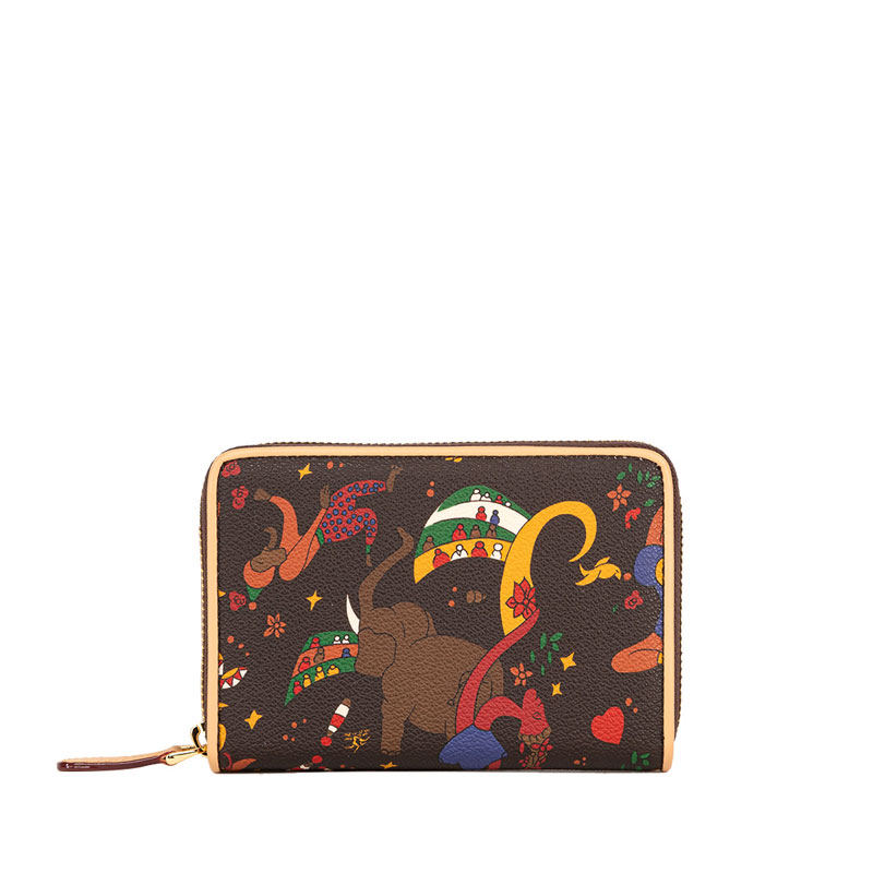 Piero Guidi Magic Circus Short Zip Around Wallet, Brown