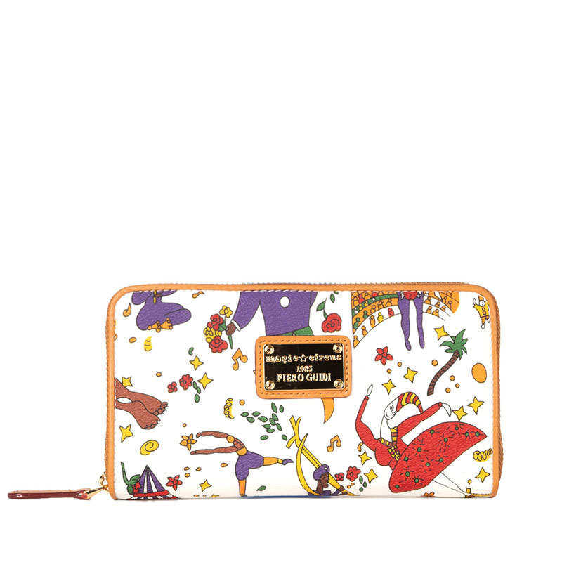 Piero Guidi Magic Circus Medium Zip Around Wallet, White