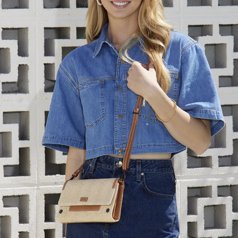 Hammitt AJ Crossbody Clutch, Saddle Raffia and Bronze Hardware