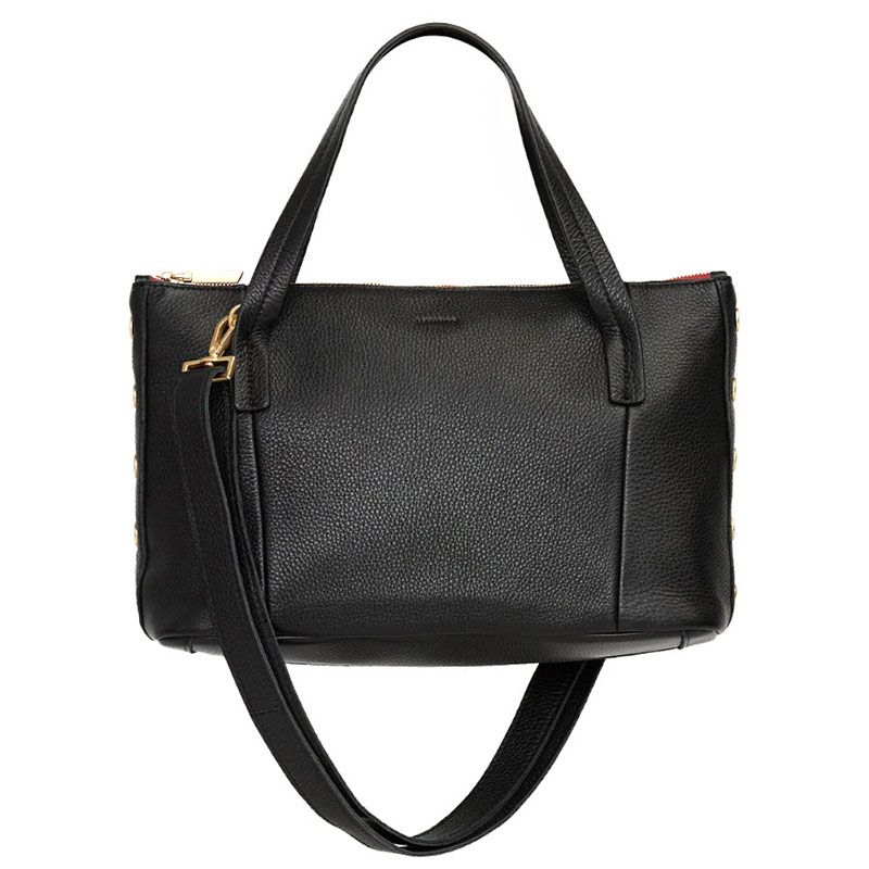 Hammitt Addie Medium Top Handle Bag, Black and Brushed Gold Hardware