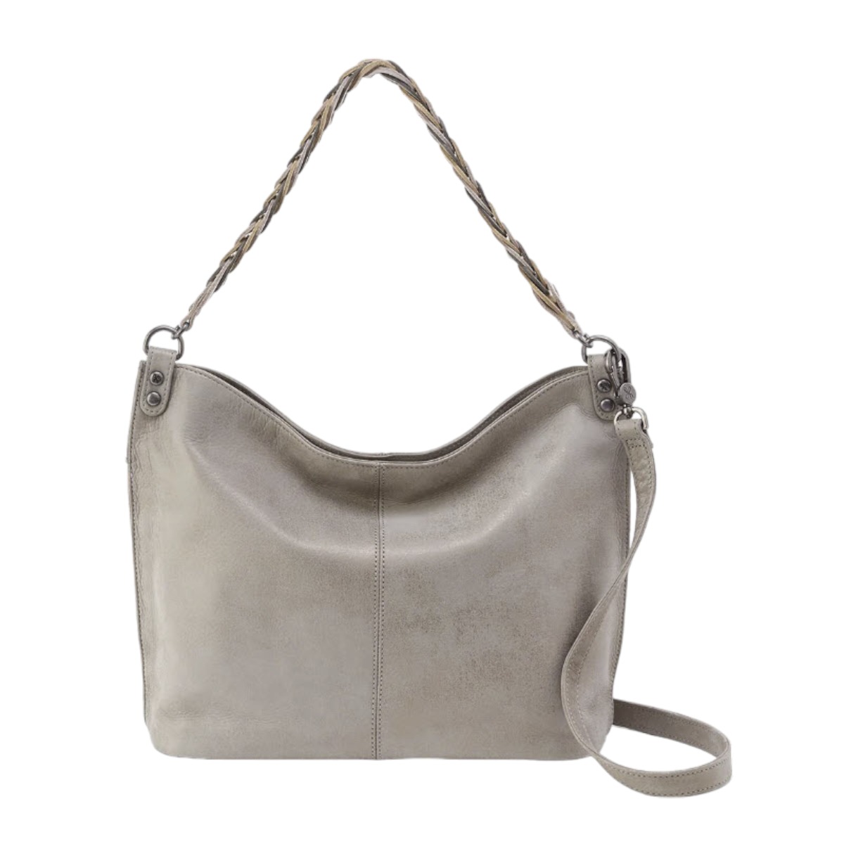 HOBO Pier Shoulder Bag, Granite Grey in Metallic Leather
