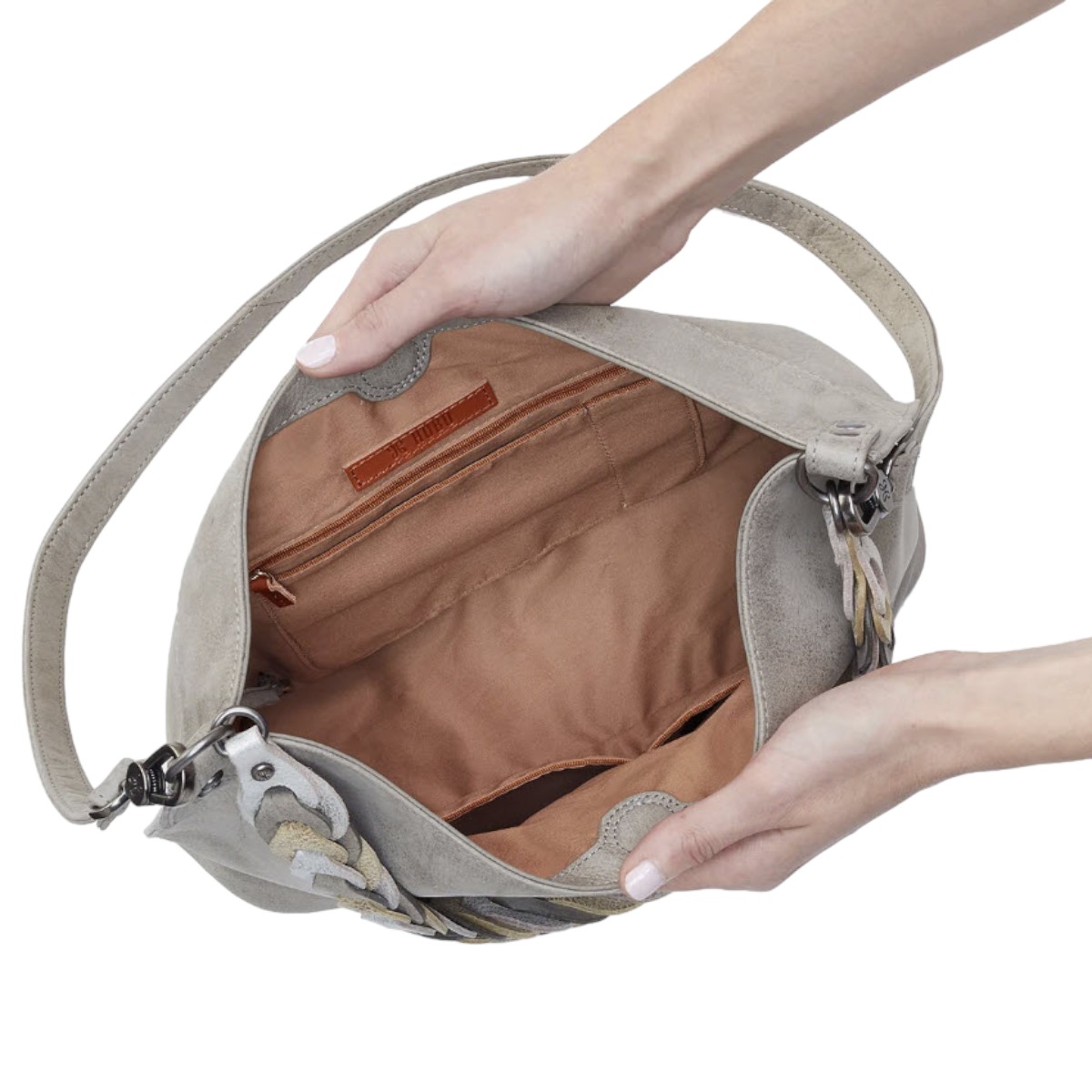 HOBO Pier Shoulder Bag, Granite Grey in Metallic Leather