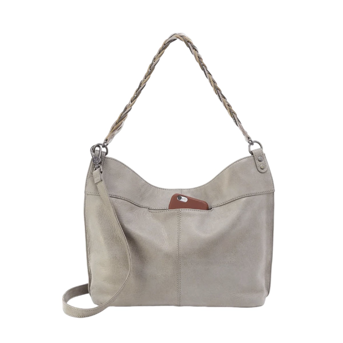 HOBO Pier Shoulder Bag, Granite Grey in Metallic Leather