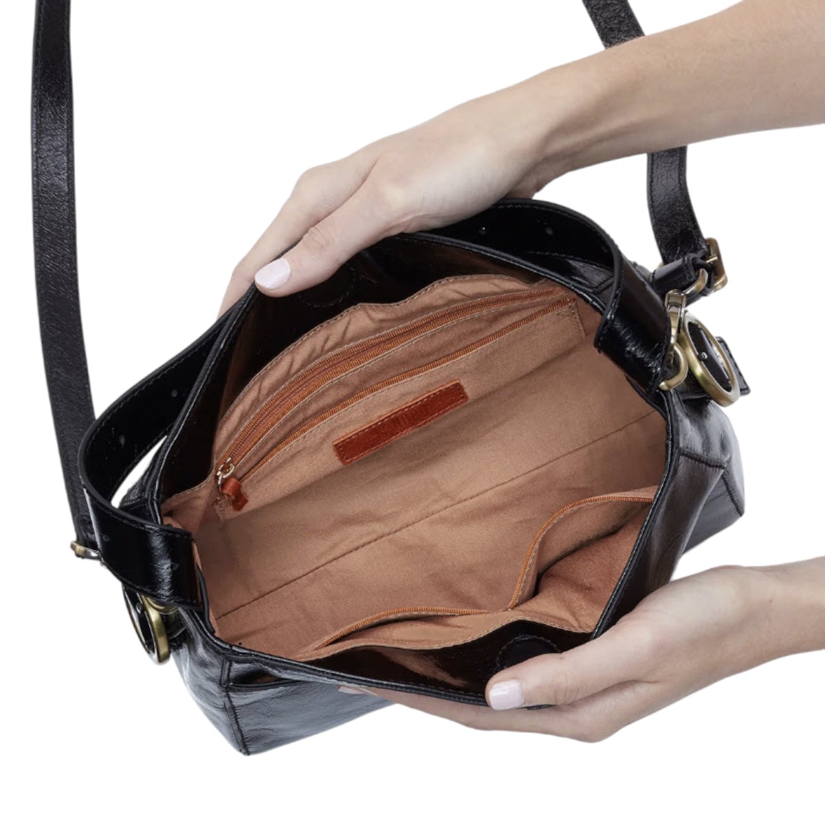 HOBO Render Small Crossbody, Black in Polished Leather