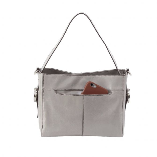HOBO Render Small Crossbody, Light Grey in Polished Leather