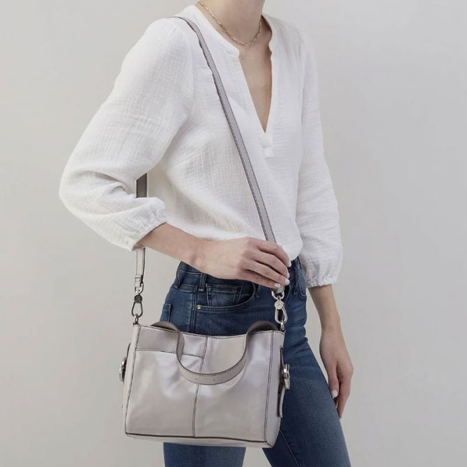 HOBO Render Small Crossbody, Light Grey in Polished Leather