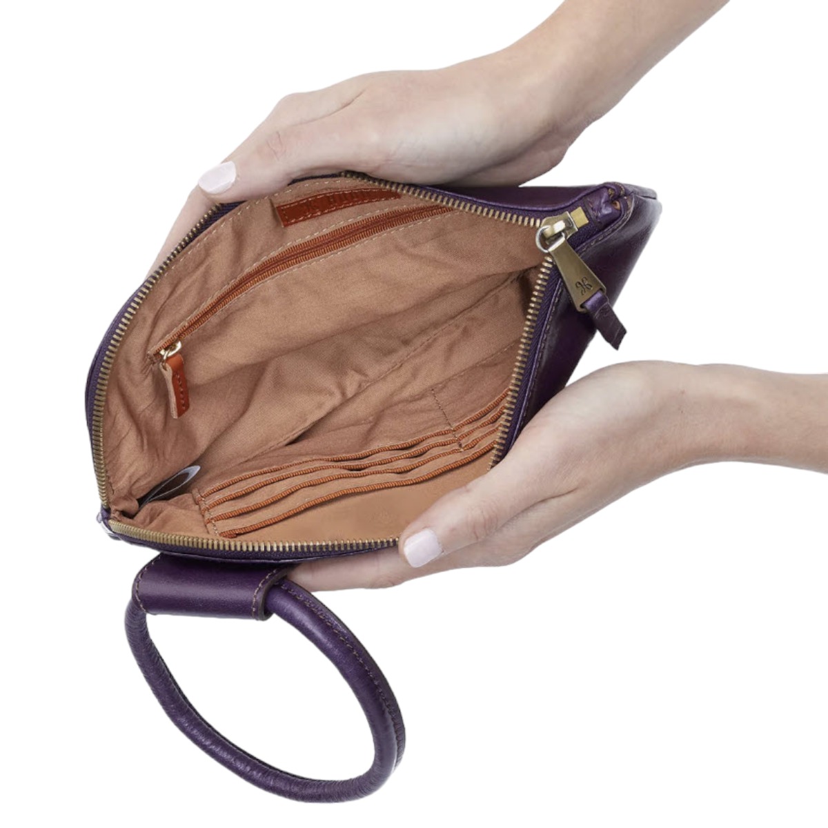 HOBO Sable Wristlet, Deep Purple in Polished Leather
