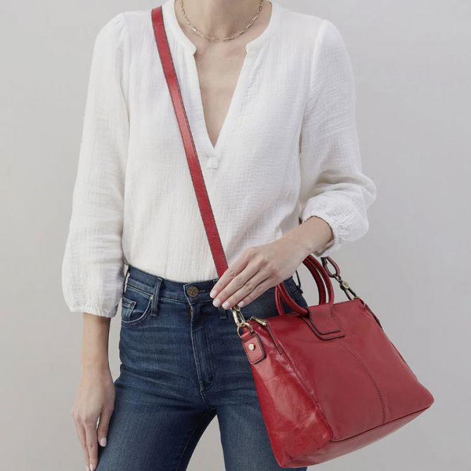 HOBO Sheila Medium Satchel, Claret in Polished Leather