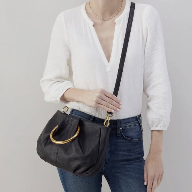 HOBO Sheila Hard Ring Satchel, Black in Pebbled Leather