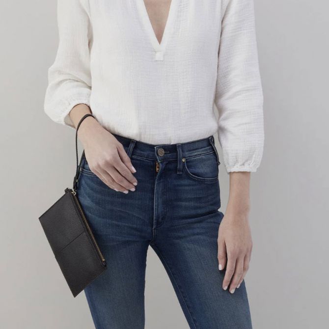 HOBO Vida Small Pouch, Black in Micro Pebbled Leather