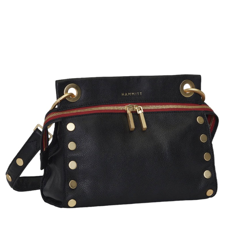 Hammitt Tony Signature Medium Crossbody, Black and Brushed Gold Hardware