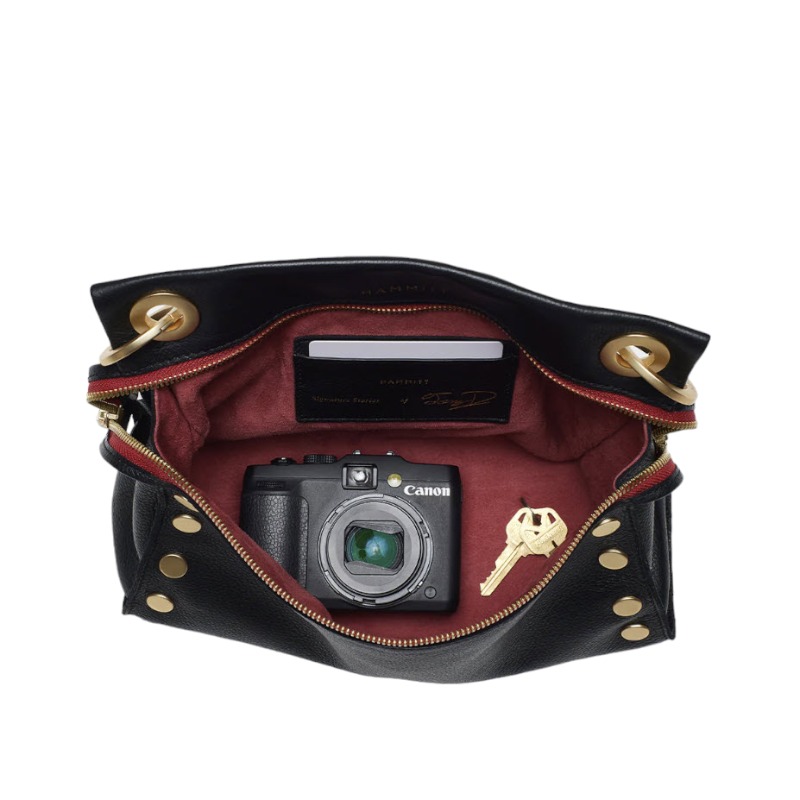 Hammitt Tony Signature Medium Crossbody, Black and Brushed Gold Hardware