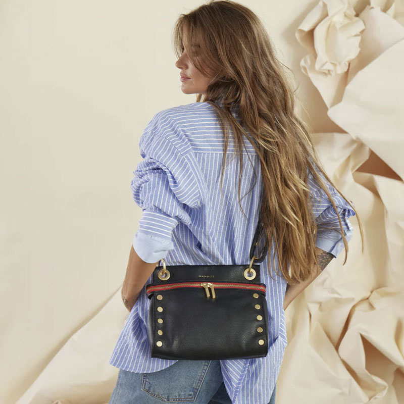 Hammitt Tony Signature Medium Crossbody, Black and Brushed Gold Hardware