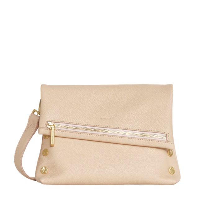 Hammitt VIP Medium Crossbody, Champagne Pink Pebble and Brushed Yellow Gold Hammered Hardware