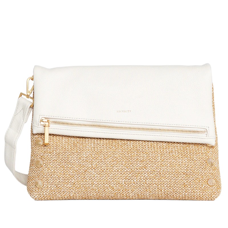 Hammitt Large VIP Crossbody, Shell White Raffia and Brushed Yellow Gold Hardware