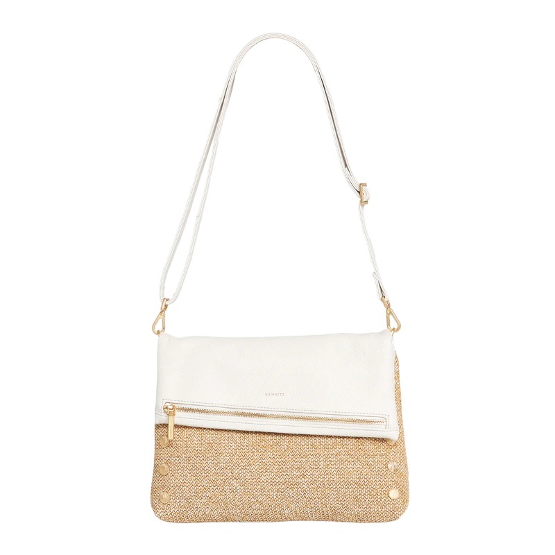 Hammitt Large VIP Crossbody, Shell White Raffia and Brushed Yellow Gold Hardware