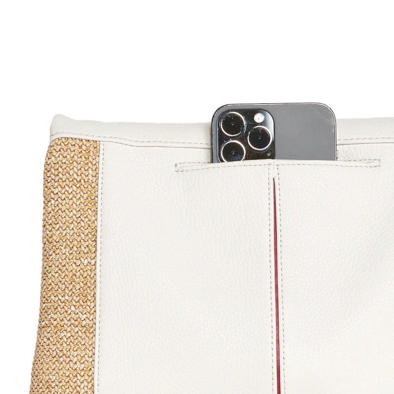 Hammitt Large VIP Crossbody, Shell White Raffia and Brushed Yellow Gold Hardware