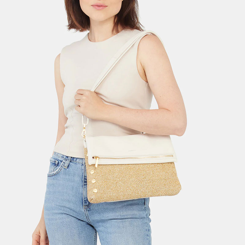 Hammitt Large VIP Crossbody, Shell White Raffia and Brushed Yellow Gold Hardware