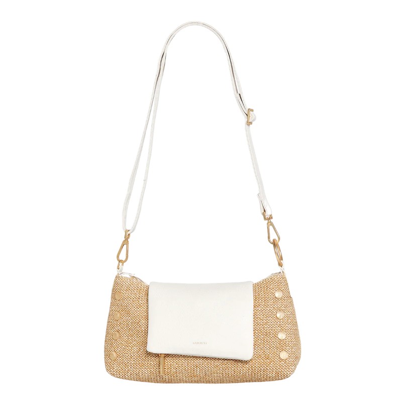 Hammitt VIP Satchel, Shell White Raffia and Brushed Yellow Gold Hardware