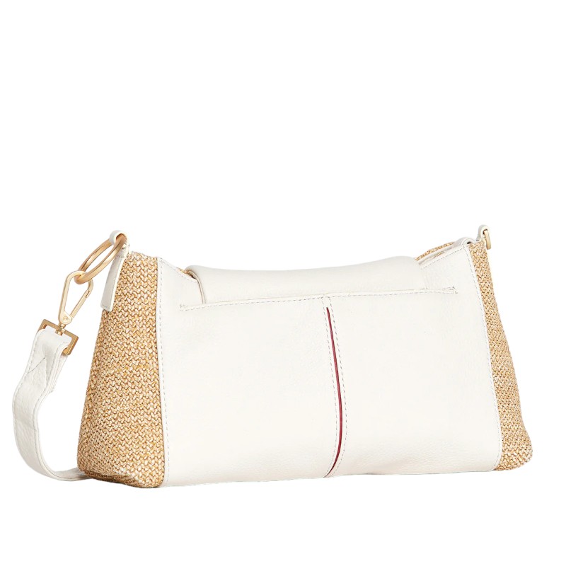 Hammitt VIP Satchel, Shell White Raffia and Brushed Yellow Gold Hardware