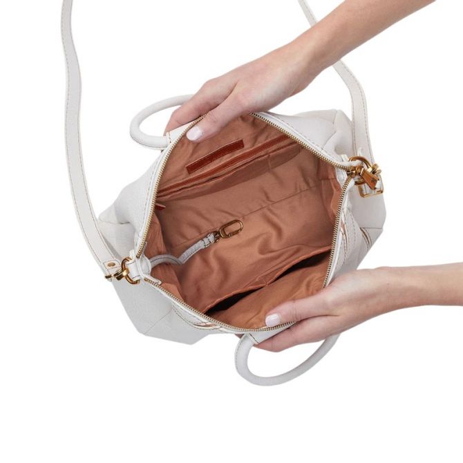 HOBO Sheila Medium Satchel, White Stripe | SO-82447WHT | Borsheims