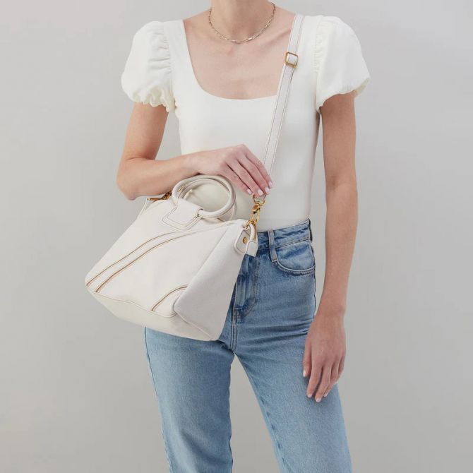 HOBO Sheila Medium Satchel, White Stripe | SO-82447WHT | Borsheims