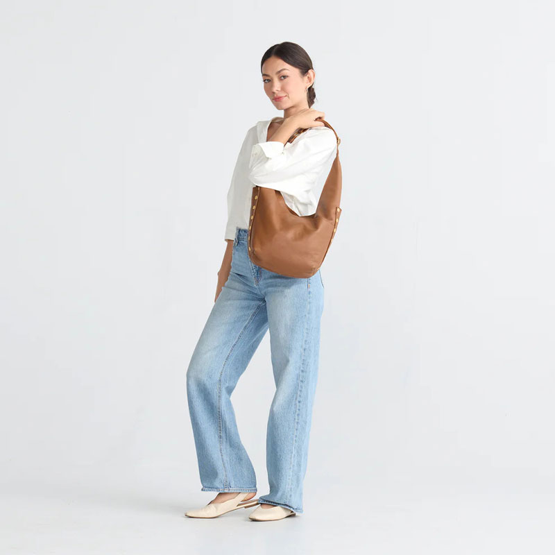 Hammitt Tom Zip Shoulder Bag, Mahogany Pebble and Brushed Yellow Gold Hardware