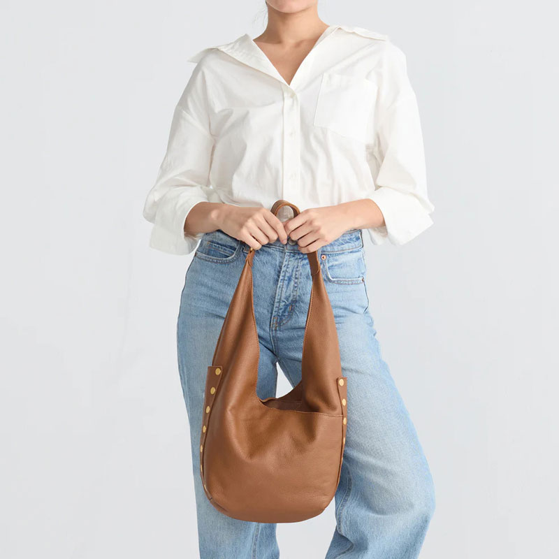 Hammitt Tom Zip Shoulder Bag, Mahogany Pebble and Brushed Yellow Gold Hardware