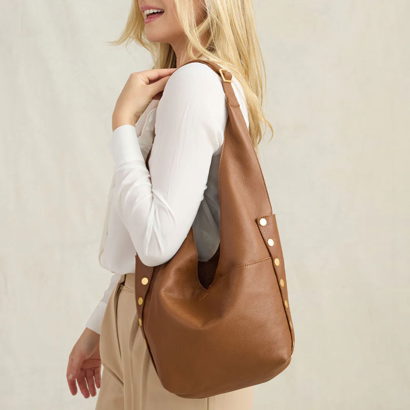 Hammitt Tom Zip Shoulder Bag, Mahogany Pebble and Brushed Yellow Gold Hardware