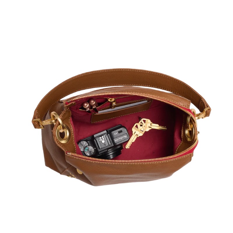 Hammitt Bryant Medium Shoulder Bag, Mahogany Pebble and Brushed Yellow Gold Hardware