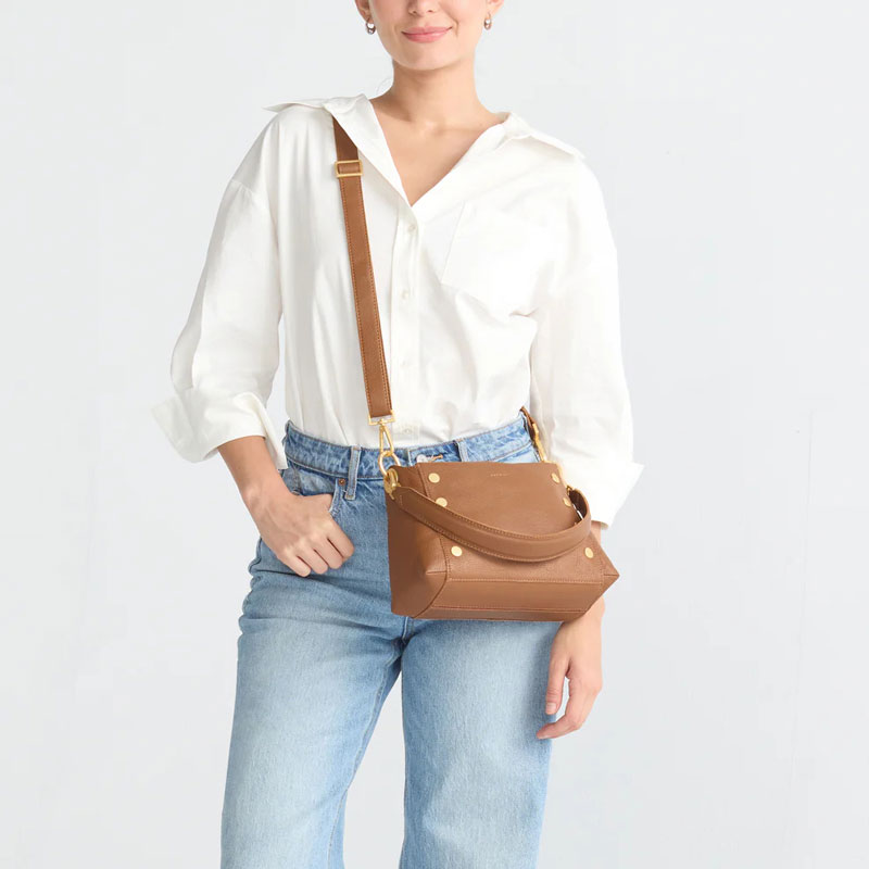 Hammitt Bryant Medium Shoulder Bag, Mahogany Pebble and Brushed Yellow Gold Hardware