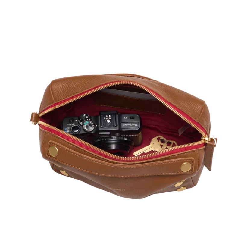 Hammitt Evan Small Crossbody, Mahogany Pebble and Brushed Yellow Gold Hardware