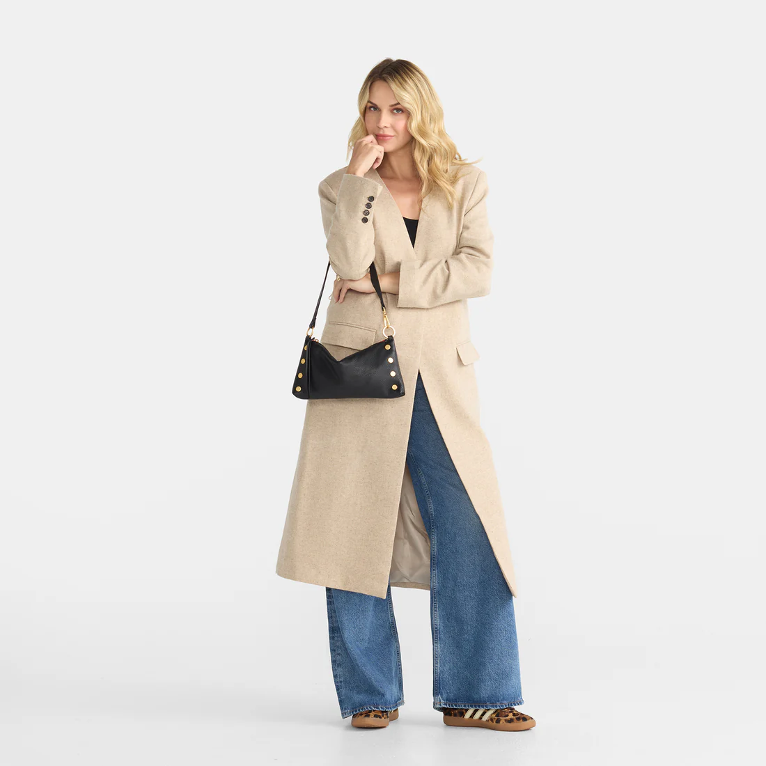 Hammitt Kyle Shoulder Bag, Black and Brushed Yellow Gold Hardware