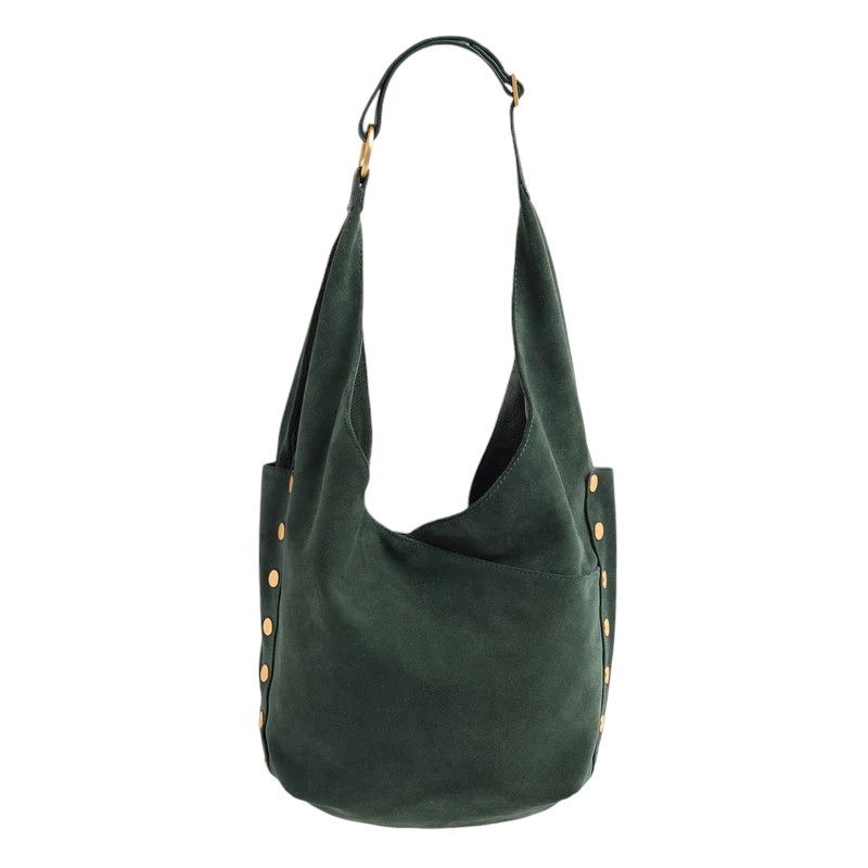 Hammitt Tom Zip Shoulder Bag, Green Room Suede and Brushed Yellow Gold Hardware