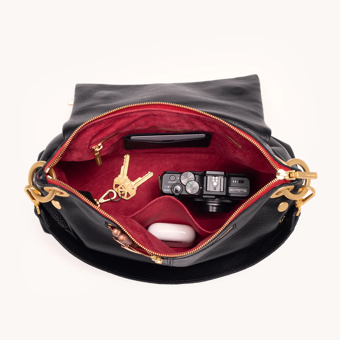 Hammitt VIP Grand Top Handle Bag, Black and Brushed Yellow Gold Hardware