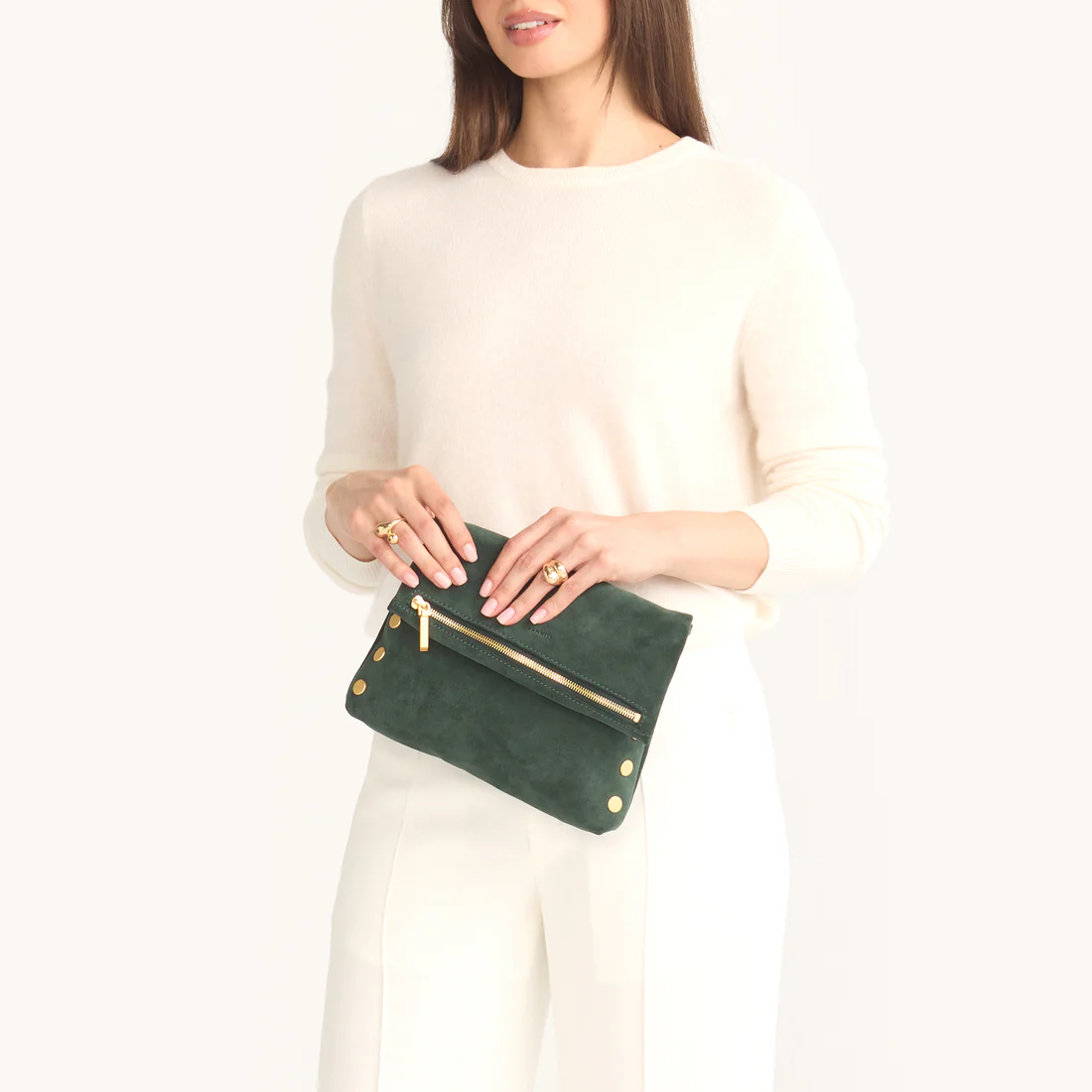 Hammitt VIP Medium Crossbody Bag, Green Room Suede and Brushed Yellow Gold Hardware