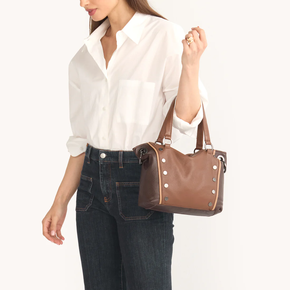 Hammitt Daniel Medium Top Handle Bag, Orchestra Brown and Gunmetal Hardware