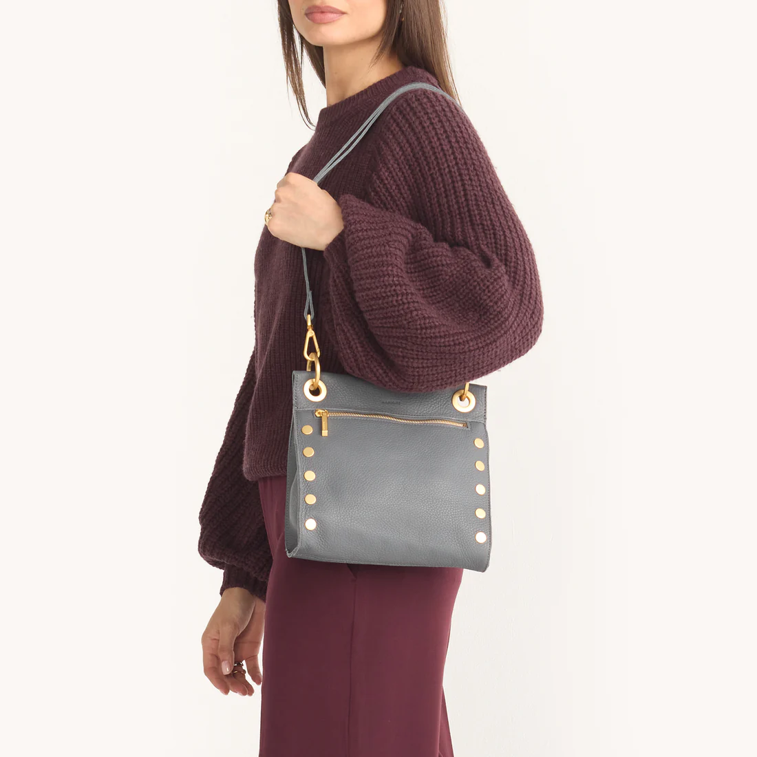 Hammitt Tony Medium Crossbody, Sonnet Grey and Brushed Yellow Gold Hardware