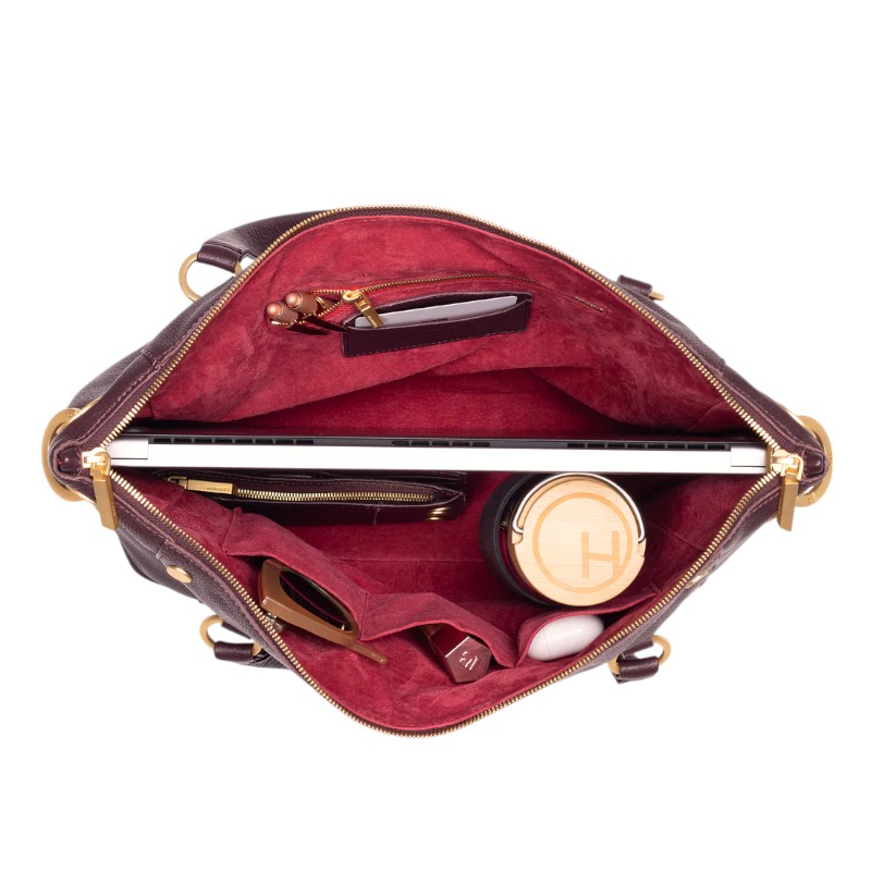 Hammitt Daniel Large Top Handle Bag, Cabernet Pebble and Brushed Yellow Gold Hardware