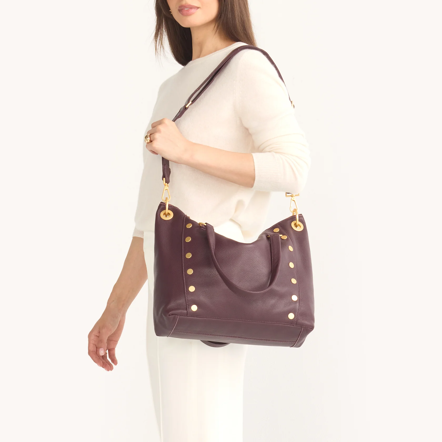 Hammitt Daniel Large Top Handle Bag, Cabernet Pebble and Brushed Yellow Gold Hardware