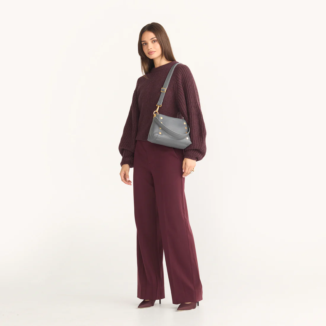 Hammitt Bryant Medium Shoulder Bag, Sonnet Grey and Brushed Yellow Gold Hardware