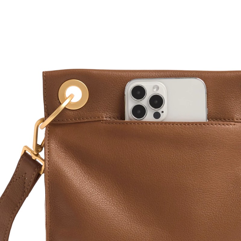 Hammitt Tony Medium Crossbody, Mahogany Pebble and Brushed Yellow Gold Hardware