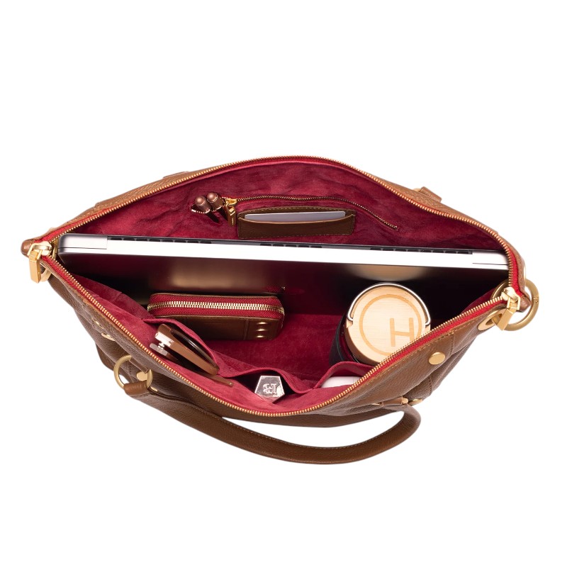 Hammitt Daniel Large Crossbody, Mahogany Pebble and Yellow Gold Hardware