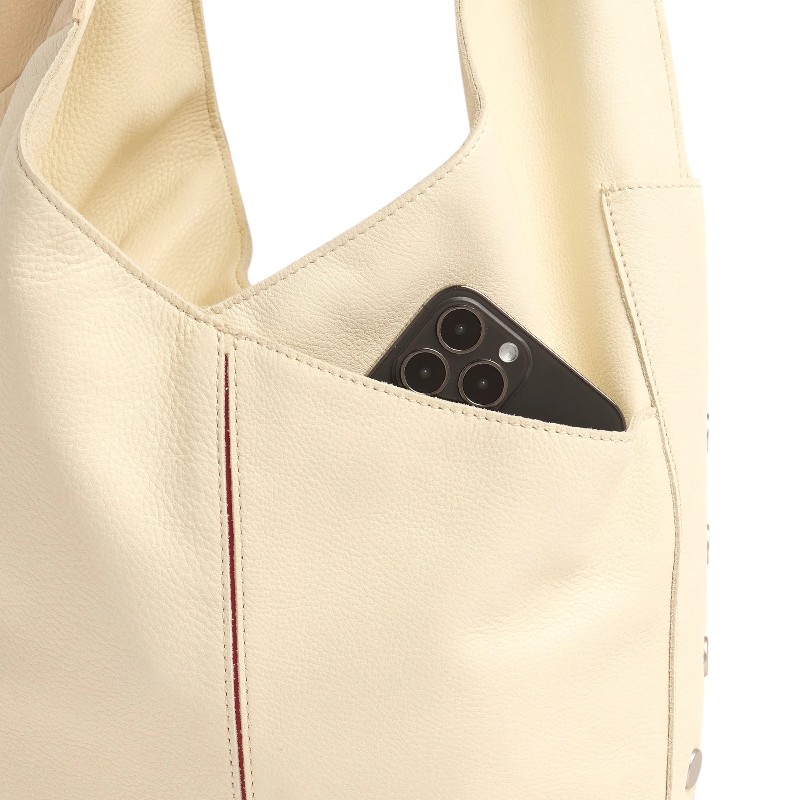 Hammitt Tom Zip Shoulder Bag, Coastal Cream and Brushed Silver Hardware