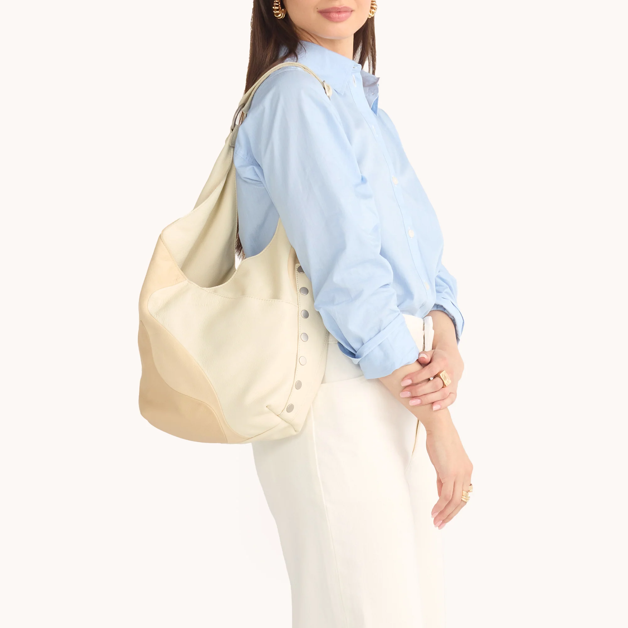 Hammitt Tom Zip Shoulder Bag, Coastal Cream and Brushed Silver Hardware