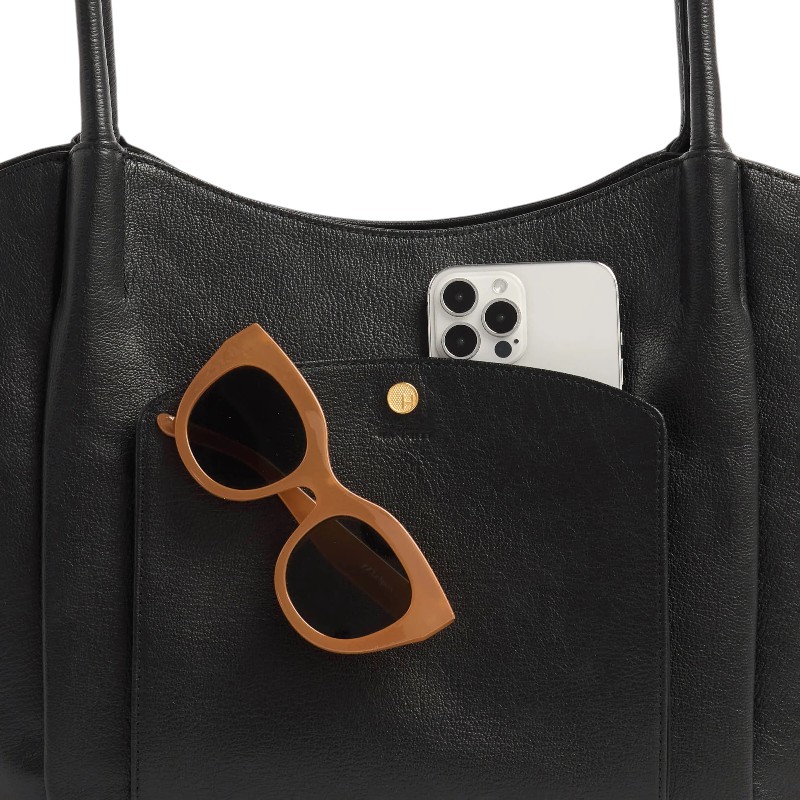 Hammitt Paul Large Shoulder Bag, Black and Brushed Yellow Gold Hardware