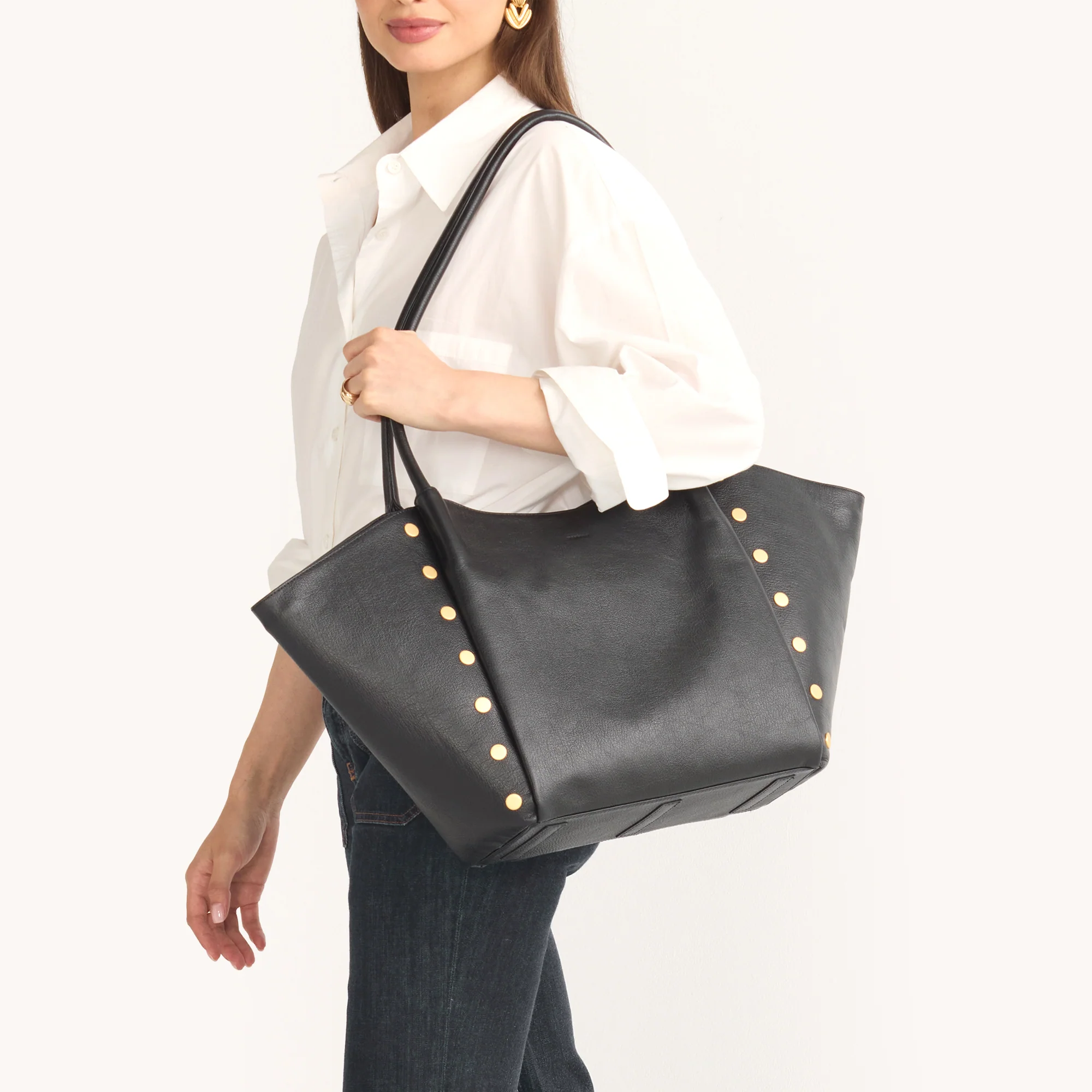 Hammitt Paul Large Shoulder Bag, Black and Brushed Yellow Gold Hardware