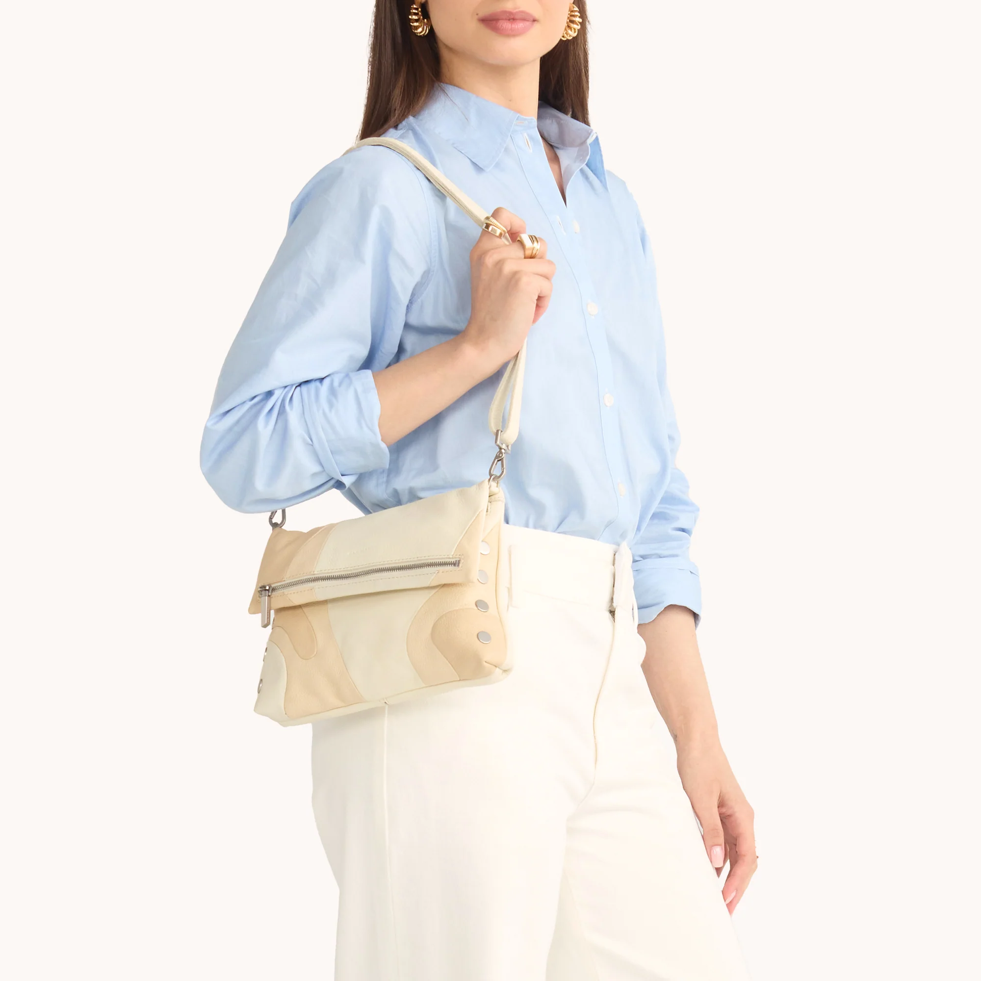 Hammitt VIP Medium Crossbody, Coastal Cream and Brushed Silver Hardware