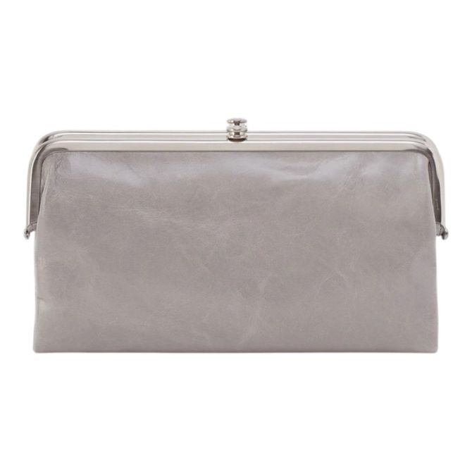 HOBO Lauren Clutch Wallet, Light Grey Polished Leather